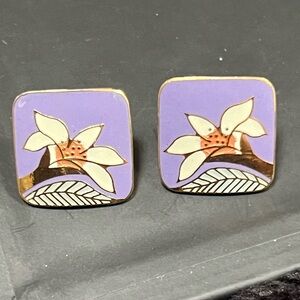 Vintage Laurel Burch Earrings “Wild Lily” Periwinkle, White, Gold